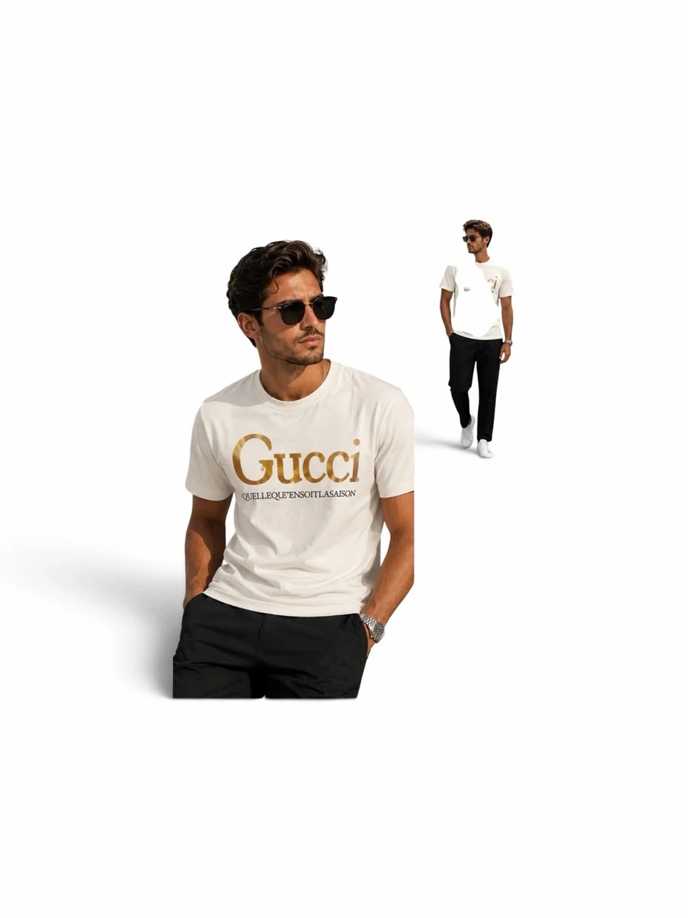 Gucci Cream T-Shirt with Gold Logo